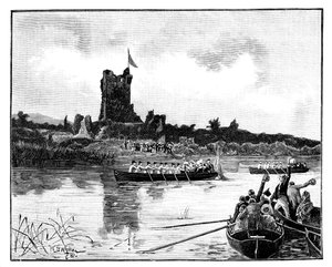 Den kongelige omvisningen i Irland, besøk til Ross Castle, Killarney, 1887 av William Barnes Wollen