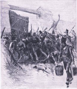 Angrepet på La Haye Sainte, illustrasjon fra British Battles on Land and Sea, 1915