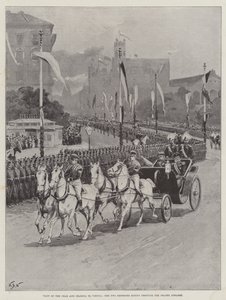 Besøk av tsaren og tsarinaen til Wien, de to keiserne som rir gjennom Prater Strasse av William Barnes Wollen