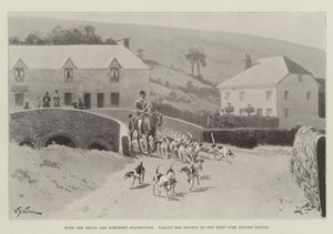 Med Devon og Somerset Staghounds, tar du Hounds til møtet over Exford Bridge av William Barnes Wollen