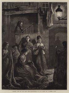 London Life at the East End, sekkfremstilling av lyset fra en gatelampe (gravering) av William Bazett Murray