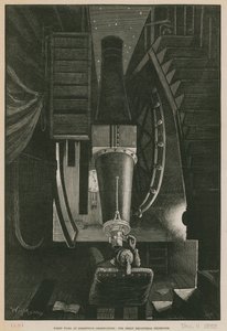 Nattarbeid ved Greenwich Observatory; Det store ekvatorialteleskopet (gravering) av William Bazett Murray