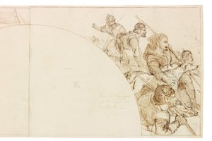 Skisse for veggmaleri i Wallington Hall (blekk og blyant på papir (limt på kort)) av William Bell Scott
