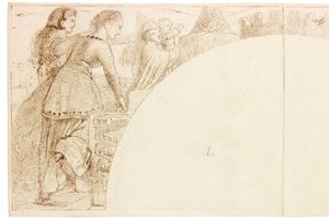 Skisse for veggmaleri i Wallington Hall (blekk og blyant på papir (limt på kort)) av William Bell Scott