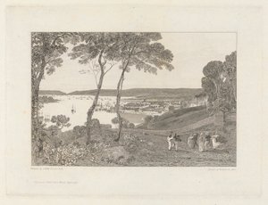 Plymouth Dock fra Mount Edgecumbe av William Bernard Cooke