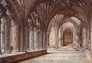 Døråpning fra klosteret inn til martyrdømmet, Canterbury-katedralen (fargelitografi) av William Biscombe Gardner