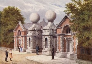 Hovedinngang, Royal Naval College, Greenwich (fargelitografi) av William Biscombe Gardner
