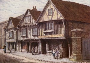 Gamle hus i West Street, Faversham (fargelitografi) av William Biscombe Gardner
