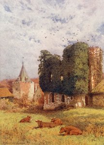 Otford slott og kirke (fargelitografi) av William Biscombe Gardner