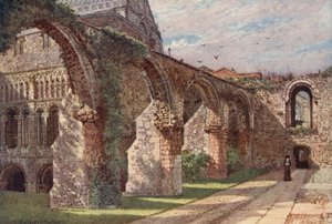 Ruinene av sykestuen, Canterbury-katedralen (fargelitografi) av William Biscombe Gardner