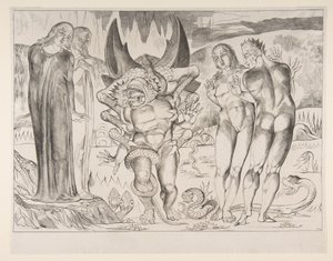 Circle of Thieves: Agnello Brunelleschi angrepet av en seksfots slange, fra Dan..., ca. 1825-27. av William Blake