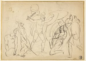 Klassisk kamp (rekto); Skisse av naken mann (verso) av William Blake