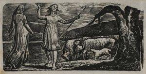 Colinet Departs in Sorrow: Riven Trunk til høyre, fra The Pastorals of Virgil av William Blake