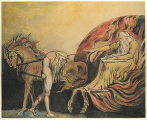 God Judging Adam, ca. 1795 (farget etsning med penn, blekk og akvarell) av William Blake