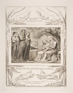 Job aksepterer veldedighet, fra illustrasjoner av Jobs bok, 1825-26. av William Blake
