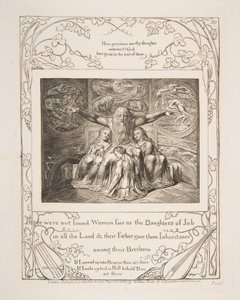 Job og hans døtre, fra illustrasjoner av Jobs bok, 1825-26. av William Blake