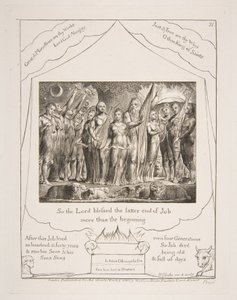 Job og hans kone gjenopprettet til velstand, fra illustrasjoner av Jobs bok, 1825-26. av William Blake