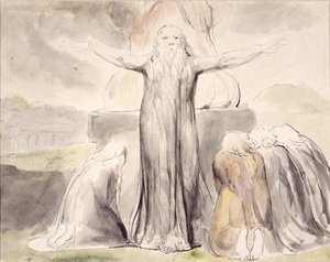 Jobs offer: Og min tjener Job skal be for deg (penn og blekk med akvarell på papir) av William Blake