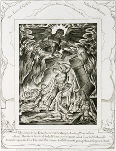 Jobs sønner og døtre overveldet av Satan av William Blake