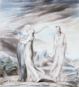 Noomi ber Rut og Orpa om å vende tilbake til Moabs land av William Blake