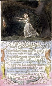P.124-1950.pt12 The Little Boy Lost: plate 12 fra Songs of Innocence and of Experience (kopi R) c.1802-08 (etsing, blekk og akvarell) av William Blake