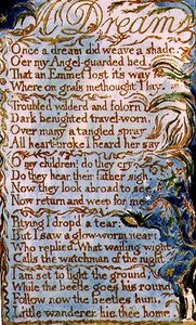 S.124-1950.pt26 A Dream: plate 26 fra Songs of Innocence and of Experience (kopi AA) ca. 1815-26 (et blekk og akvarell) av William Blake