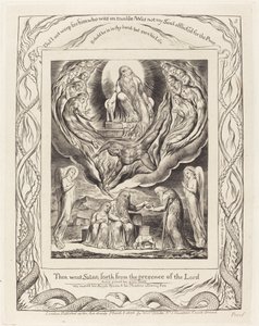Satan går ut fra Herrens nærvær, 1825. av William Blake