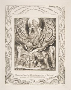Satan går ut fra Herrens nærvær, fra illustrasjoner av Jobs bok, 1825-26. av William Blake