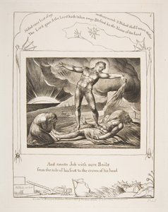 Satan slår jobb med byller, fra illustrasjoner av Jobs bok, 1825-26. av William Blake