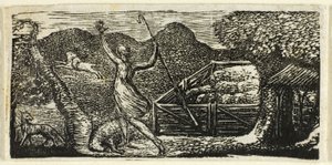 Shepherd Chases Away Wolf, fra The Pastorals of Virgil av William Blake