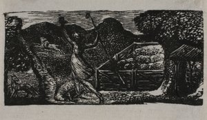 Shepherd Chases Away Wolf, fra The Pastorals of Virgil av William Blake