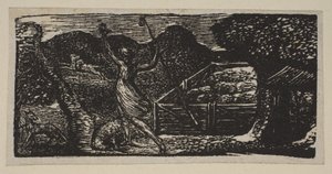 Shepherd Chases Away a Wolf, fra Thorntons Pastorals of Virgil, 1821. av William Blake