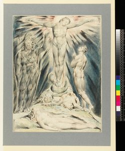 Erkeengelen Mikael forutsier korsfestelsen av William Blake