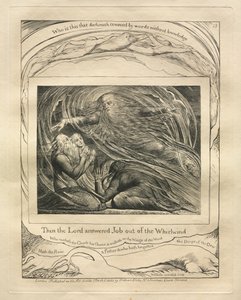 Jobs bok: Pl. 13, Da svarte Herren Job ut av virvelvinden, 1825. av William Blake