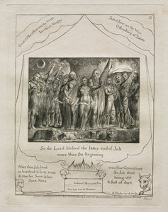 Jobs bok: Pl. 21, Så Herren velsignet den siste slutten av Job mer enn 1825. av William Blake