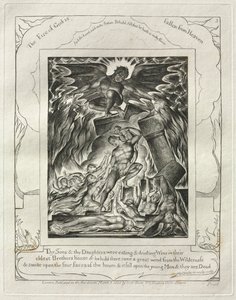 Jobs bok: Pl. 3, Dine sønner og dine døtre spiste og drakk vin..., 1825. av William Blake