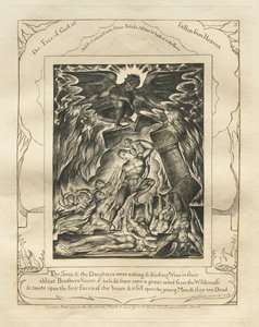 Jobs bok: Pl. 3, Dine sønner og dine døtre spiste og drakk vin..., 1825. av William Blake