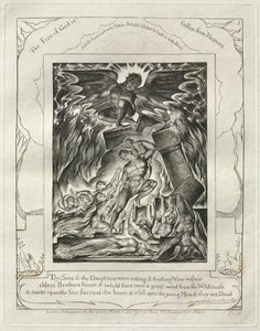 Jobs bok: Pl. 3, Dine sønner og dine døtre spiste og drakk vin i deres / eldste brødres hus av William Blake