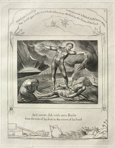 Jobs bok: Pl. 6, og slo Job med såre byller fra fotsålen..., 1825. av William Blake