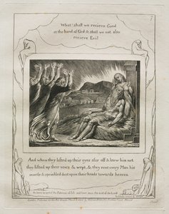 Jobs bok: Pl. 7, Og da de løftet øynene langt borte og kjente ham ikke..., 1825. av William Blake