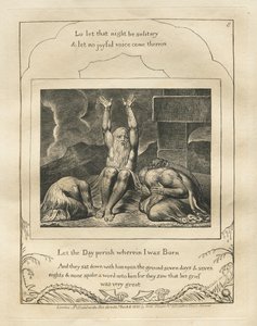 Jobs bok: Pl. 8, La dagen forgå der jeg ble født, 1825. av William Blake