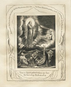 Jobs bok: Pl. 9, Så gikk en Ånd foran mitt ansikt, håret på mitt kjød reiste seg, 1825. av William Blake