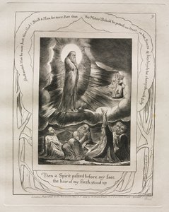 Jobs bok: Pl. 9, Så gikk en Ånd foran mitt ansikt, håret på mitt kjød reiste seg, 1825. av William Blake