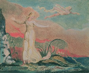 Thel-boken; Plate 4 Thel in the Vale of Har, 1794 (fargetrykt relieff-etsning) av William Blake