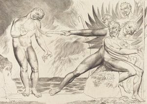 Sirkelen til de korrupte tjenestemenn, djevlene som plager Ciampolo, 1827. av William Blake
