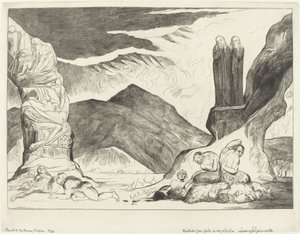 The Circle of the Falsifiers, Dante og Virgil som dekker nesen på grunn av stanken, 1827. av William Blake