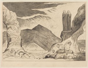 Forfalskernes krets: Dante og Vergil dekker nesene sine på grunn av stanken av William Blake