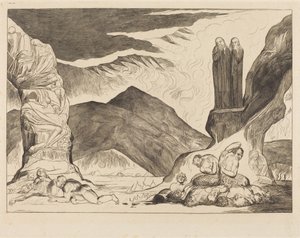 Forfalskernes krets: Dante og Vergil dekker nesene sine på grunn av stanken av William Blake