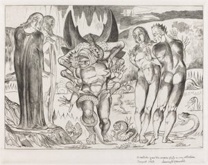 Tyvenes sirkel; Agnolo Brunelleschi angrepet av en seksfots slange av William Blake