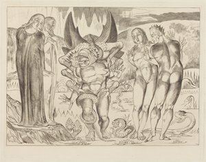 Tyvenes krets; Agnolo Brunelleschi angrepet av en seksbeint slange av William Blake